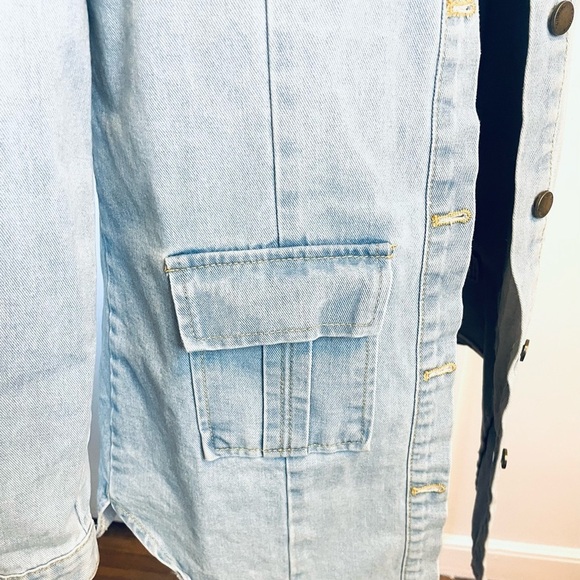 Light Wash Distressed Denim Long Jacket - Picture 8 of 13